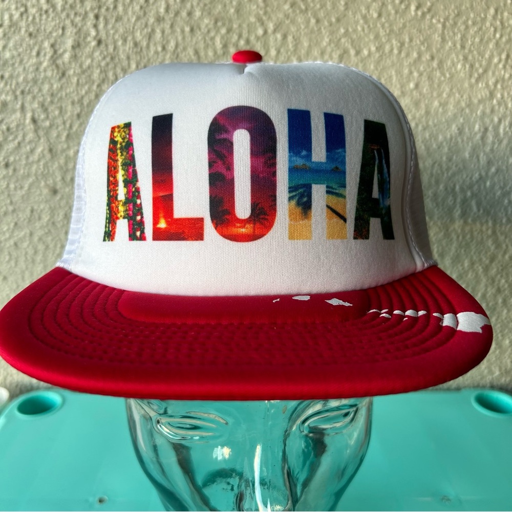 Aloha trucker hat with snap back hawaii islands baseball hat w/hawaiian islands